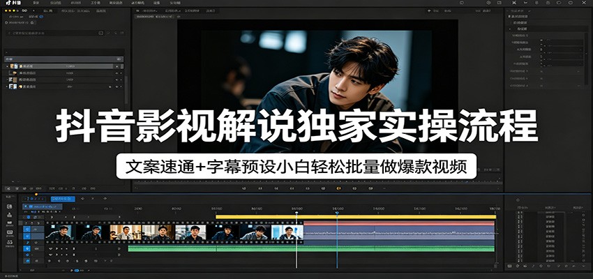 抖音影视解说独家实操流程，文案速通+字幕预设小白轻松批量做爆款视频-洛柒笔记