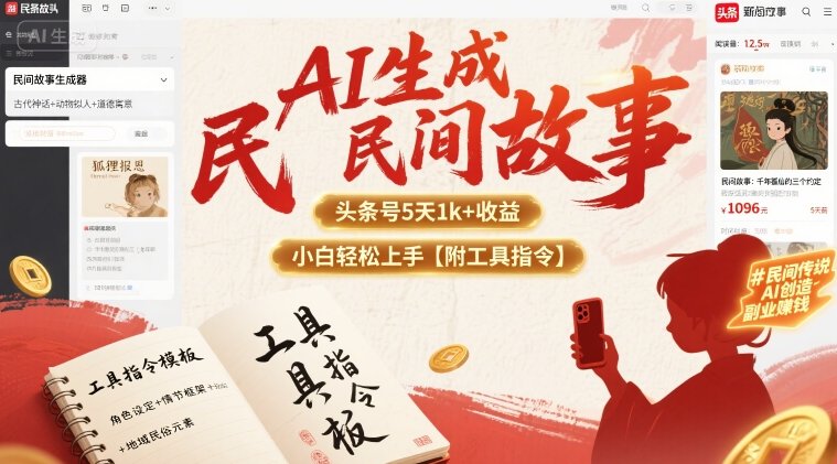 AI生成民间故事，头条号5天1k+，小白轻松上手【附工具指令】-洛柒笔记