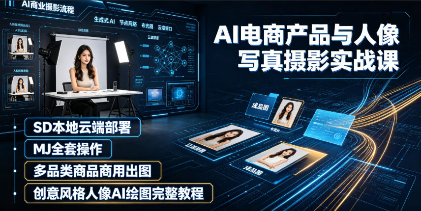 AI电商产品与人像写真摄影实战课｜SD本地云端部署、MJ全套操作、多品类商品商用出图、创意风格人像AI绘图完整教程-洛柒笔记