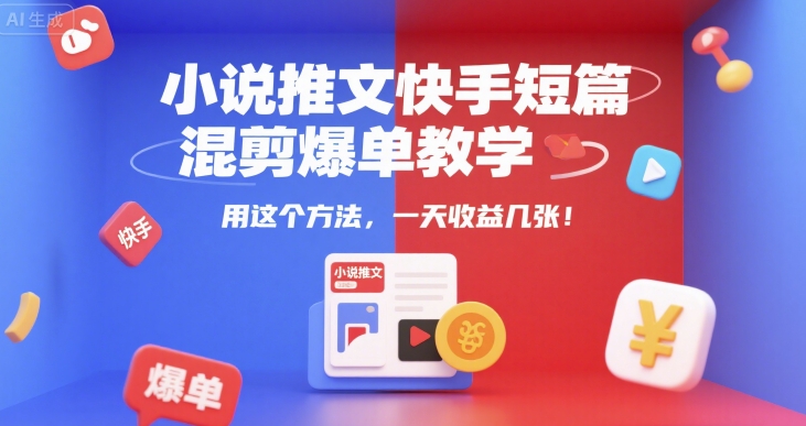 小说推文快手短篇混剪爆单教学，用这个方法，一天收益几张-洛柒笔记