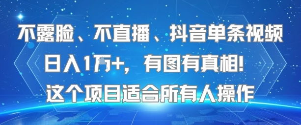 不露脸、不直播、抖音单条视频日入1W+，有图有真相！这个项目适合所有人操作-洛柒笔记