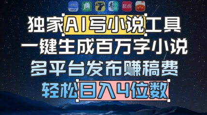 独家AI写小说工具，一键生成百万字小说，多平台发布挣稿费，轻松日入4位数-洛柒笔记