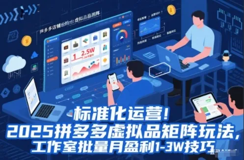 标准化运营！2025拼多多虚拟品矩阵玩法，工作室批量月盈利1-3W技巧-洛柒笔记