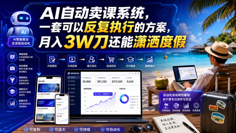 AI自动卖课系统，一套可以反复执行的方案，月入3W刀还能潇洒度假【原创双语字幕】-洛柒笔记