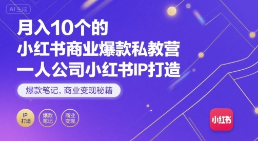 月入10个的小红书商业爆款私教营，一人公司小红书IP打造，爆款笔记，商业变现秘籍-洛柒笔记