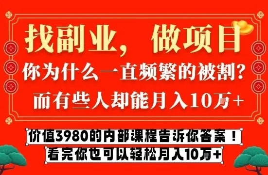 价值3980的网创内部课程，告诉你互联网创业月入10个W的秘密-洛柒笔记