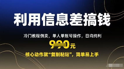 利用信息差搞钱：冷门教程倒卖，单人单账号操作，日均纯利多张，核心动作就“复制粘贴”，简单易上手-洛柒笔记