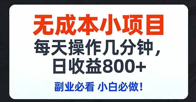 无成本小项目,每天操作几分钟,日收益800+ 副业必看 小白必做！-洛柒笔记