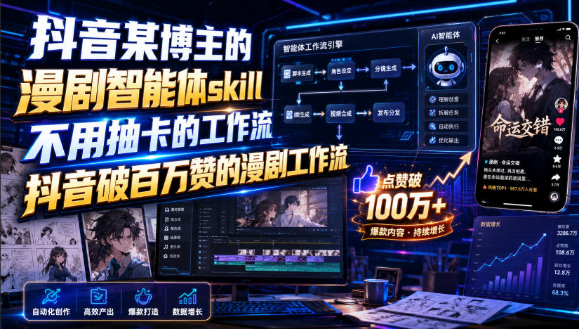 抖音某博主的漫剧智能体skill，不用抽卡的工作流，抖音破百万赞的漫剧工作流-洛柒笔记