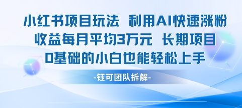 适合小白操作的小红书新项目，利用AI快速涨粉，收益每月平均1W+-洛柒笔记