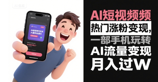 AI短视频热门涨粉变现，一部手机玩转AI流量变现，月入过W-洛柒笔记