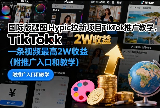 国际版醒图Hypic拉新项目TikTok推广教学，一条视频最高2W收益（附推广入口和教学）-洛柒笔记