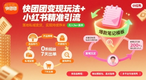 快团团变现玩法+小红书精准引流技巧，助你真正落地私域卖货，实现持续挣米-洛柒笔记