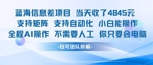 蓝海信息差项目当天收米1k+ 支持矩阵支持自动化小白能操作全程AI操作不需要人工你只要会电脑-洛柒笔记