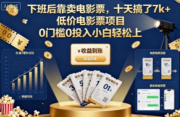 下班后靠卖电影票，十天搞了7k+，低价电影票项目，0门槛0投入小白轻松上手-洛柒笔记