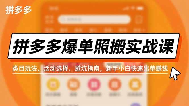 （16838期）拼多多爆单照搬实战课，类目玩法、活动选择、避坑指南，新手小白快速出单赚钱-洛柒笔记