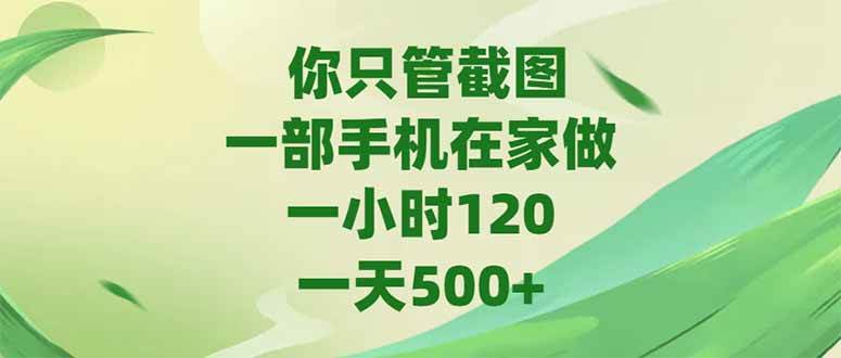 你只管截图，一部手机在家做，一小时120，-天500+-洛柒笔记
