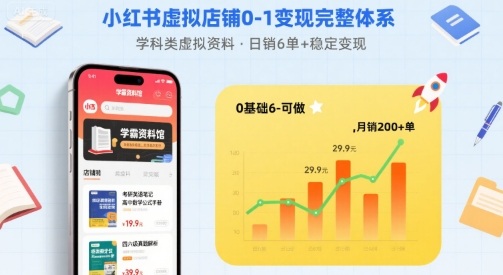 小红书虚拟店铺0-1变现完整体系：卖学科类虚拟资料，一天6张+，很稳定【已完结】-洛柒笔记