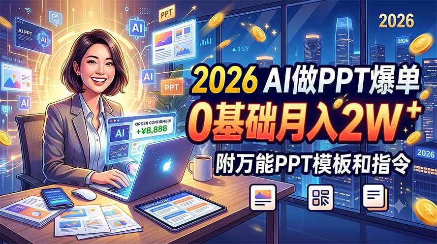 （19284期）2026 AI做PPT爆单，0基础月入2W，附万能PPT模板和指令-洛柒笔记