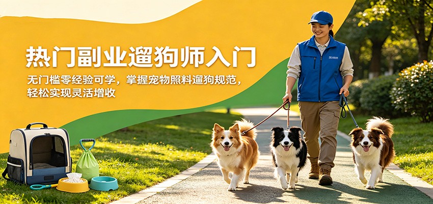 热门副业遛狗师入门，无门槛零经验可学，掌握宠物照料遛狗规范，轻松实现灵活增收-洛柒笔记