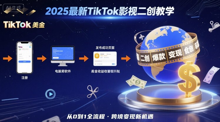 2025年最新TikTok影视二创教学，从注册到发布撸美金全流程，跨境变现新机遇-洛柒笔记