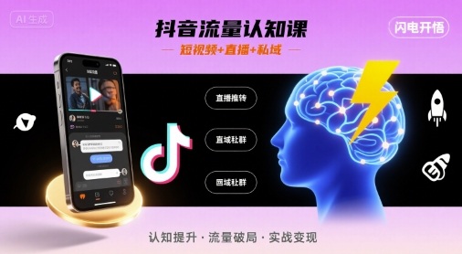 抖音流量认知课，短视频+直播+私域，认知提升，闪电开悟-洛柒笔记
