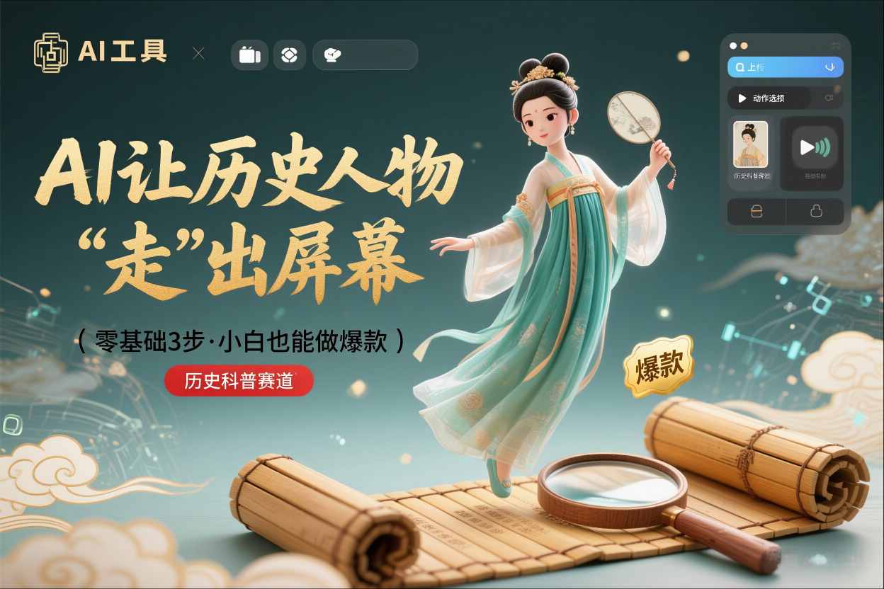 零基础3步搞定：让历史人物“走”出屏幕的AI教程，小白也能做出爆款(历史科普赛道)-洛柒笔记