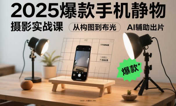 2025爆款手机静物摄影实战课，从构图到布光，不用贵设备，AI辅助出片-洛柒笔记