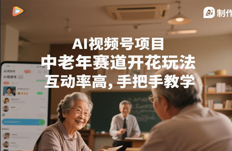 AI视频号项目，中老年赛道开花玩法，互动率高，手把手教学-洛柒笔记