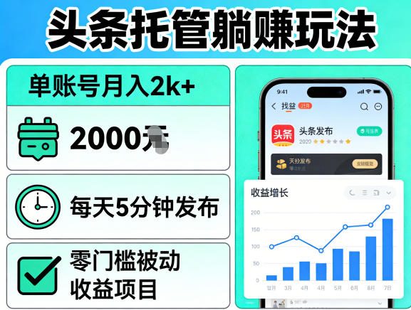 头条托管躺賺玩法，单账号月入2k+，每天5分钟发布即可，零门槛被动收益项目【揭秘】-洛柒笔记