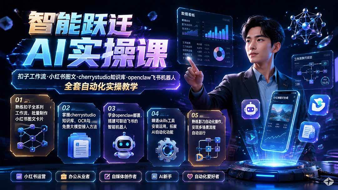 （19653期）智能跃迁 AI实操课｜扣子工作流小红书图文搭建，cherrystudio知识库openclaw飞书机器人全套自动化实操教学-洛柒笔记