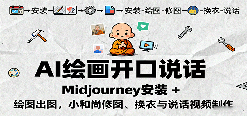 AI绘画开口说话，Midjourney安装 + 绘图出图，小和尚修图、换衣与说话视频制作-洛柒笔记