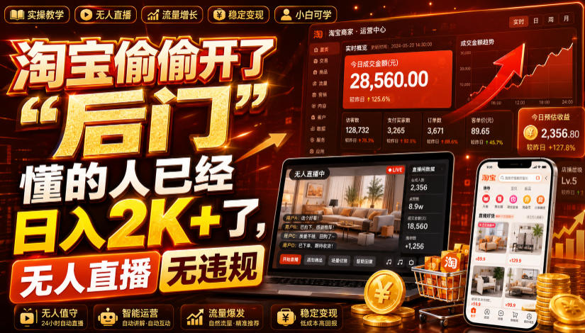淘宝偷偷开了“后门”，懂的人已经日入2K+了，无人直播无违规，一台电脑=一家24小时营业的线上门店【揭秘】-洛柒笔记