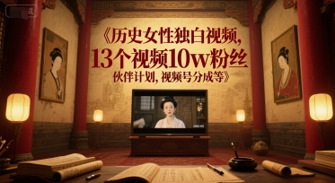 历史女性独白视频，13个视频10w粉丝，伙伴计划，视频号分成等-洛柒笔记