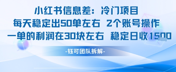 小红书信息差冷门项目一单利润30块每天稳定1.5k左右2个账号操作-洛柒笔记