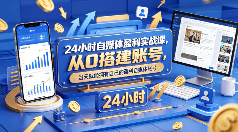 24小时自媒体盈利实战课，从0搭建账号，当天就能拥有自己的盈利自媒体账号-洛柒笔记