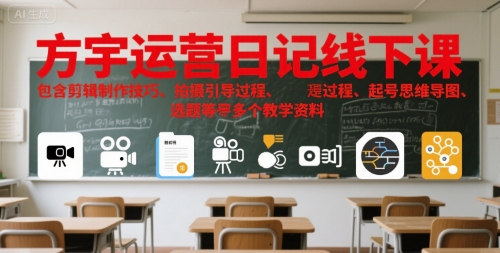 方宇运营日记线下课，包含剪辑制作技巧、拍摄引导过程、起号思维导图、选题等多个教学资料-洛柒笔记