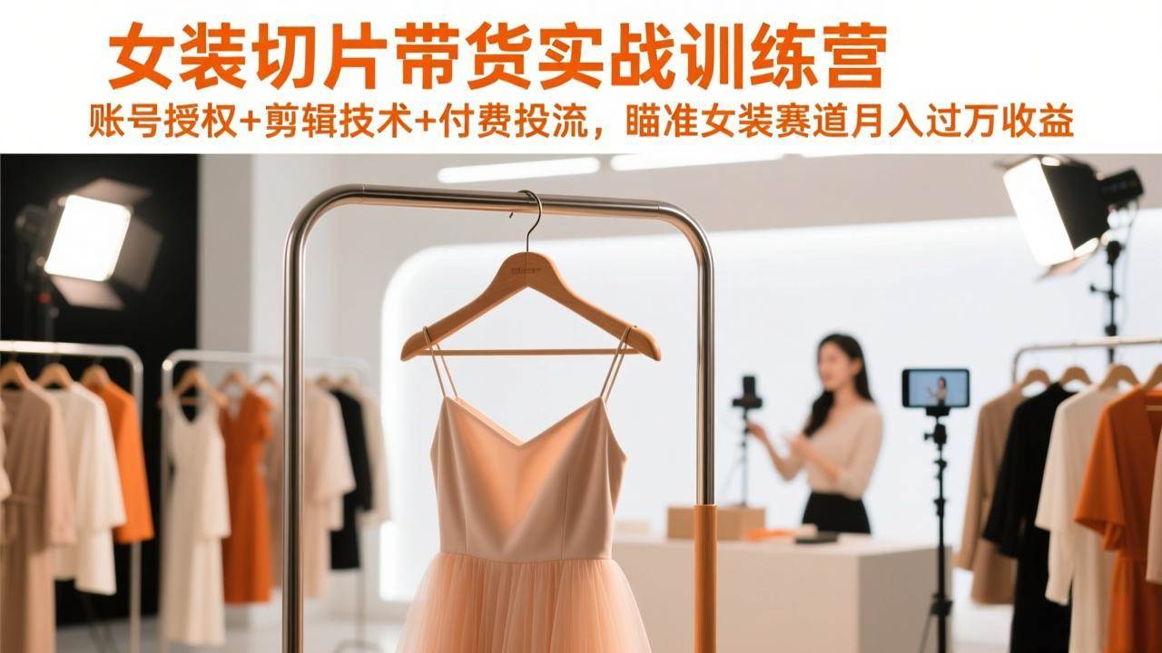 （17357期）女装切片带货实战训练营，账号授权+剪辑技术+付费投流，瞄准女装赛道月入过万收益-洛柒笔记