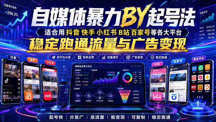 自媒体暴力搬运起号法，适合用抖音快手小红书B站百家号等各大平台，稳定跑通流量与广告变现-洛柒笔记