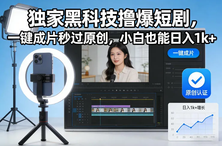 独家黑科技撸爆短剧，一键成片秒过原创，小白也能日入1k+-洛柒笔记