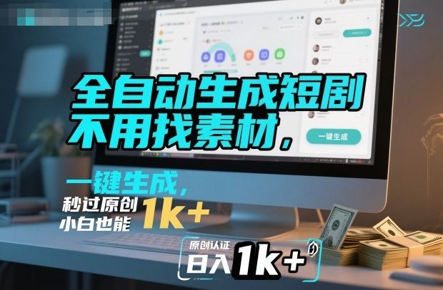 全自动生成短剧，不用找素材，不用剪辑，一键生成，秒过原创，小白也能轻松日入1k+-洛柒笔记
