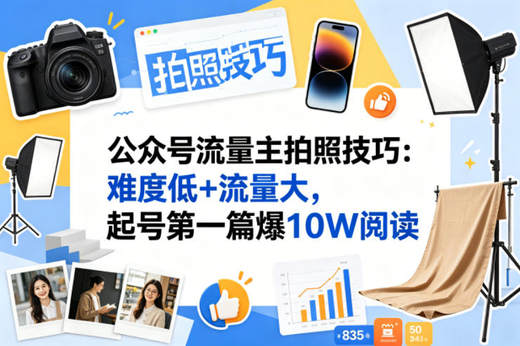 公众号流量主之拍照技巧赛道，难度低+流量大，起号第一篇就爆了10w阅读-洛柒笔记