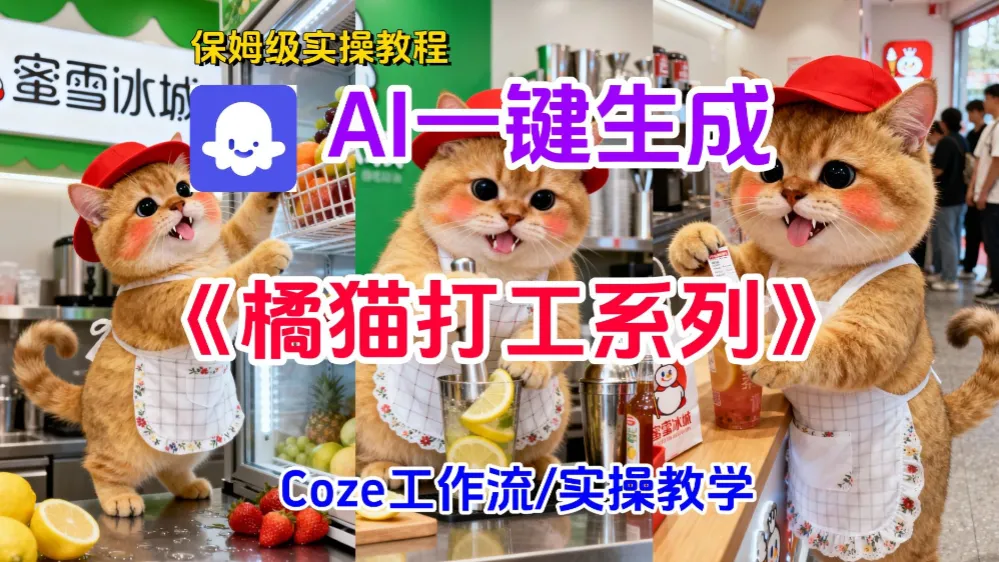 扣子智能体工作流一键生成《胖橘猫打工》短视频，实操搭建教学课-洛柒笔记