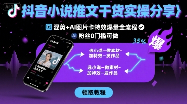 抖音小说推文干货实操分享，混剪+AI图片卡特效爆量全流程，0粉丝0门槛可做-洛柒笔记