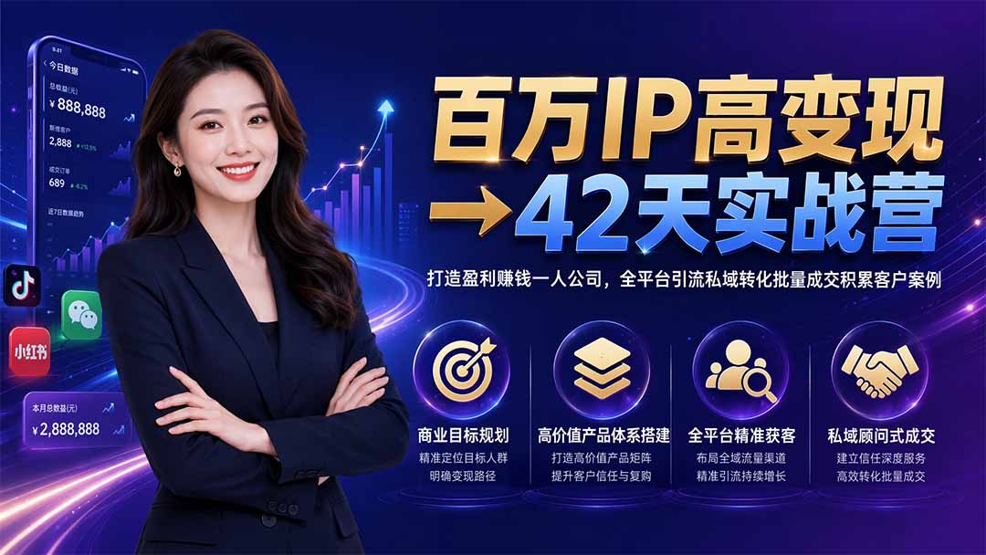 百万IP高变现→42天实战营｜打造盈利赚钱一人公司，全平台引流私域转化批量成交积累客户案例-洛柒笔记