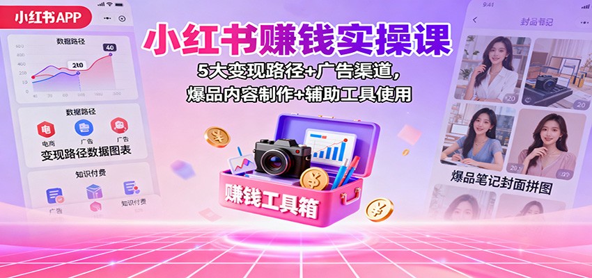 小红书赚钱实操课：5大变现路径+广告渠道，爆品内容制作+辅助工具使用-洛柒笔记