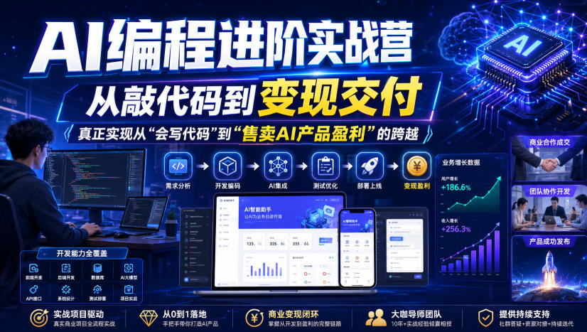 AI编程进阶实战营，从敲代码到变现交付，，真正实现从“会写代码”到“售卖AI产品盈利”的跨越-洛柒笔记