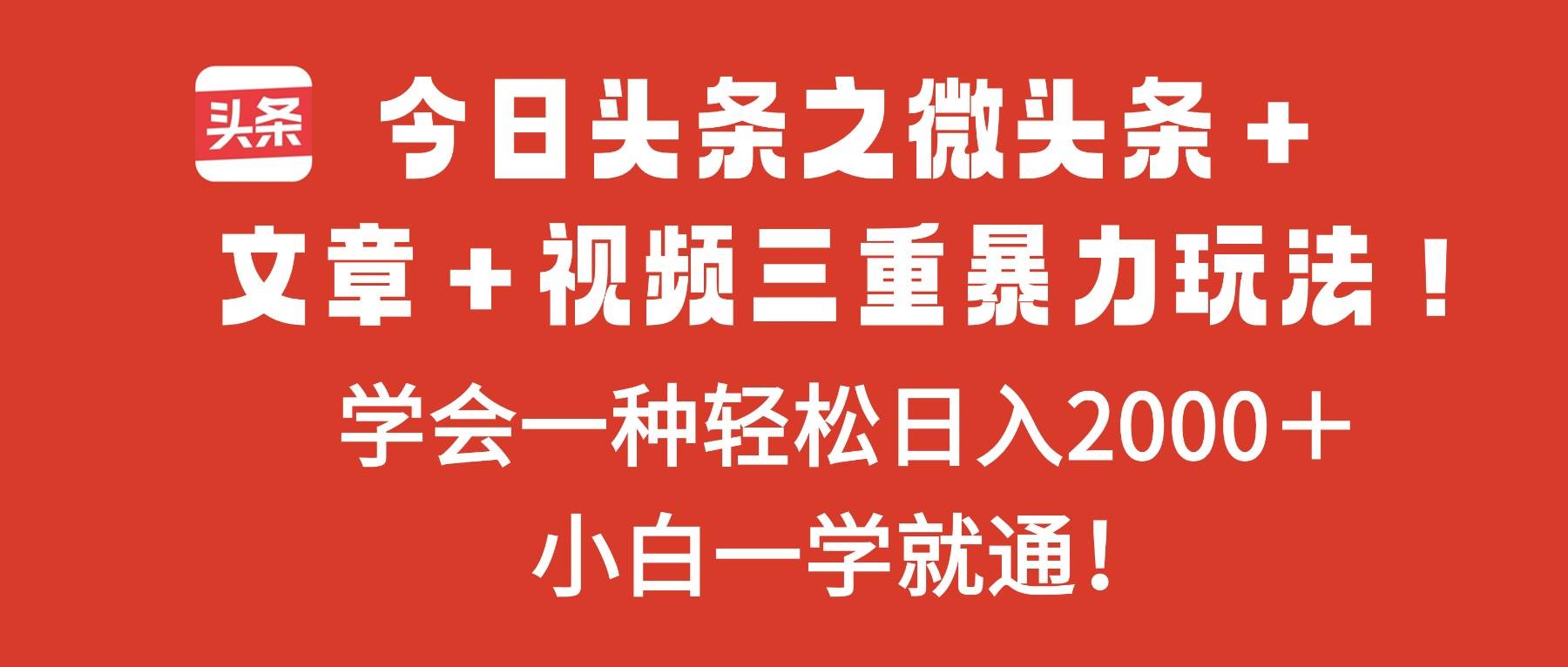 （16556期）今日头条之微头条＋文章＋视频三重暴力玩法，学会一种轻松日入2000＋，…-洛柒笔记