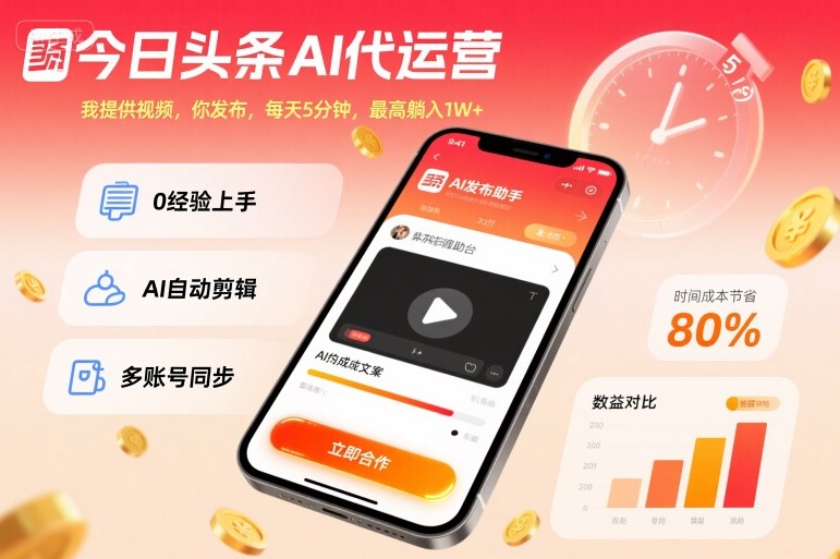 今日头条AI代运营，我提供视频，你发布，每天5分钟，最高躺入1W+【揭秘】-洛柒笔记