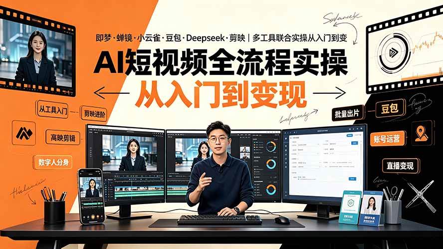 （19250期）AI短视频全流程实操：即梦·蝉镜·小云雀·豆包·Deepseek·剪映｜多工具联合实操从入门到变现-洛柒笔记